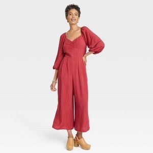 Women's Puff 3/4 Sleeve Jumpsuit - Knox Rose Red Dot XS